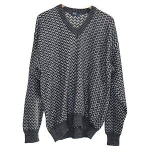 Sulka Designer - Vintage Men's Chevron Print V-Neck Pullover, Alpaca - XL